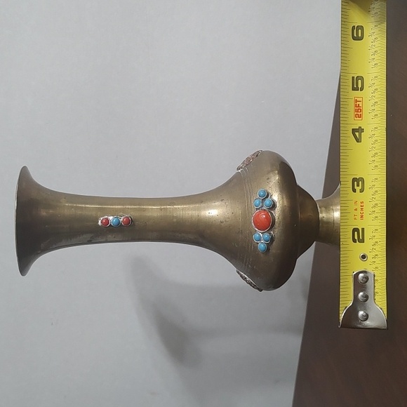 Brass Vase Coral Turquoise Glass Design - Picture 12 of 12